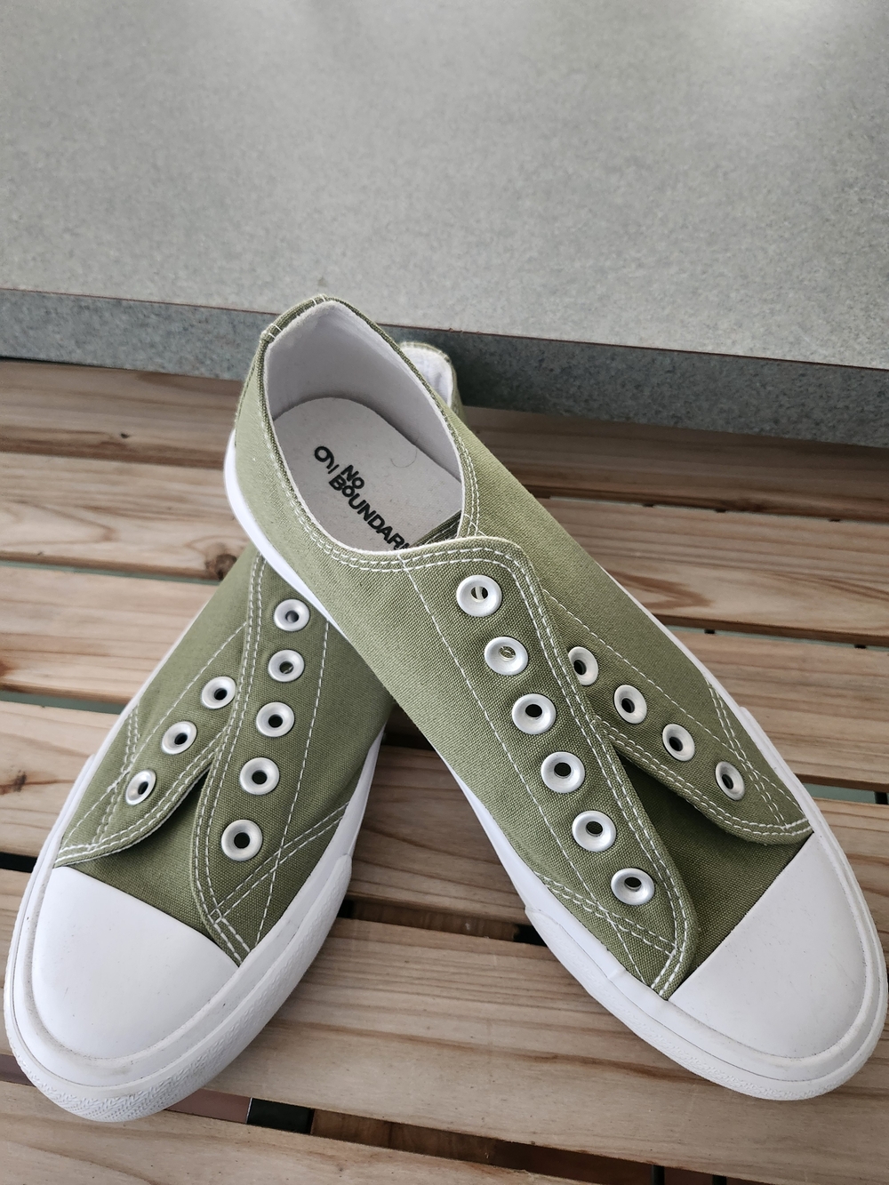 No Boundaries Olive Green Slip-On Canvas Sneakers